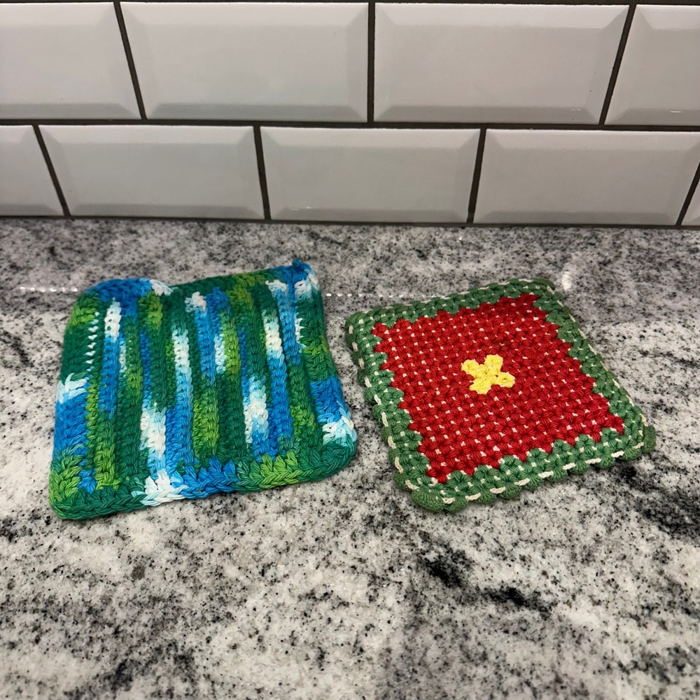 Pot Holders Multicolor Crochet Cotton Handmade Kitchen Decor Vintage